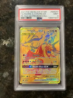 2021 POKEMON SM BLACK STAR PROMO #SM247 FULL ART/RESHIRAM & CHARIZARD GX PSA 9 - Image 1