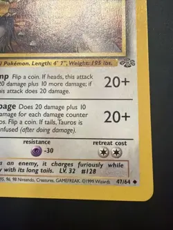 Pokemon TCG Tauros 1st Edition Jungle 47/64 WOTC Unlimited LP - Image 4