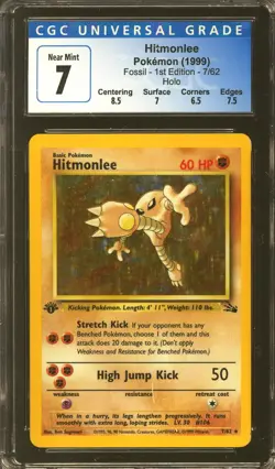 Pokemon Fossil 1st Edition Hitmonlee 7/62 CGC 7 subs - Image 1
