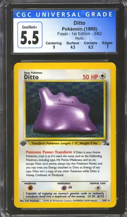 Pokemon Fossil 1st Edition Ditto 3/62 CGC 5.5 subs - Image 1