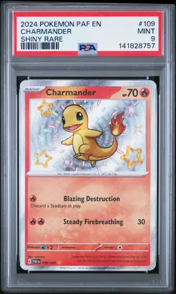 2024 POKEMON PAF EN-PALDEAN FATES SHINY RARE #109 CHARMANDER PSA 9 - Image 1