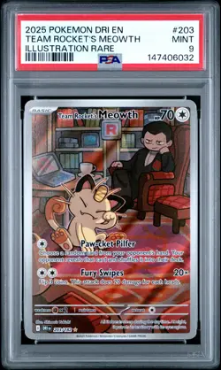 2025 POKEMON DRI EN-DESTINED RIVALS ILLUSTRATION RARE TEAM ROCKET'S MEOWTH PSA 9 - Image 1