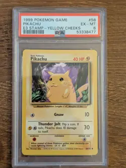 1999 Pokemon Base E3 Stamp PSA 6 Pikachu Yellow Cheeks #58 Promo Excellent Mint - Image 1
