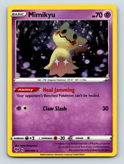 Basic Mimikyu HP 70 Heal Jamming Claw Slash Rarity Purple Pokemon Card - Image 1