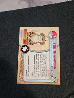 1999 Topps Pokemon Card Series 1 Tv Animation Edition #58 Growlithe Blue Logo - Image 2