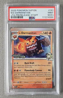 PSA 9(OC) Pokemon Journey Together #181 N's Darmanitan Prerelease STAFF PROMO - Image 1