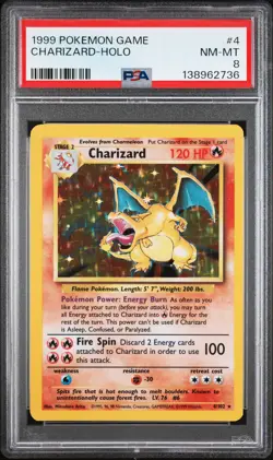 1999 POKEMON BASE SET UNLIMITED #4 CHARIZARD-HOLO PSA 8 - Image 1
