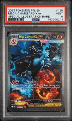 2025 POKEMON PFL EN-PHANTASMAL FLAMES #125 MEGA CHARIZARD X EX PSA 9 - Image 1