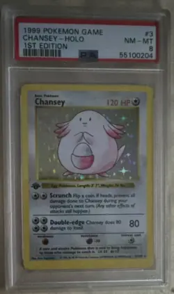 Pokemon Chansey Base Set Shadowless 1st Edition Holo 003/102 PSA 8 1999 - Image 1