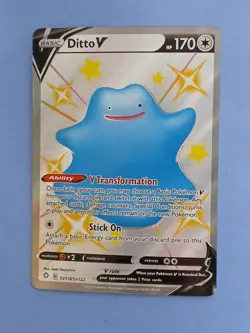 Pokemon Sword & Shield Shining Fates Ditto V SV118/SV122 Shiny Rare Full Art - Image 1