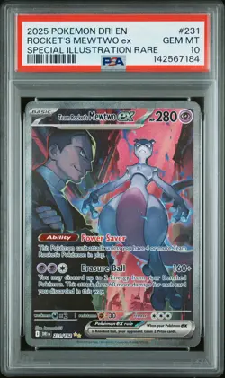 2025 POKEMON DRI EN-DESTINED RIVALS #231 TEAM ROCKET'S MEWTWO EX PSA 10 - Image 1