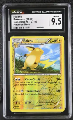 CGC 9.5 MINT+ Raichu 2016 Generations 27/83 Reverse Holo Pokemon Card - Image 1