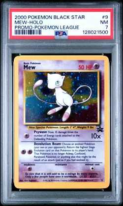 2000 POKEMON PROMO BLACK STAR POKEMON LEAGUE #9 MEW-HOLO PSA 7 - Image 1
