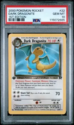 2000 Pokemon Rocket Dark Dragonite #22 GEM MT PSA 10 1st Edition Rare - Image 1