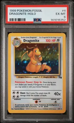 Pokemon Dragonite Fossil Holo Rare 1999 4/62 PSA 6 English - Image 1