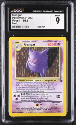 CGC 9 MINT Gengar 1999 Fossil 5/62 Holo Pokemon Card - Image 1