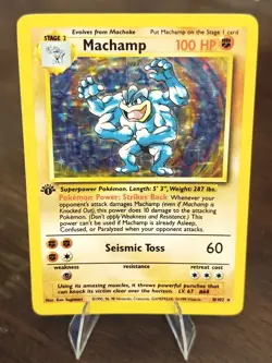 Pokemon Machamp 1st Edition Base Set 8/102 Rare Holo LP - Image 1