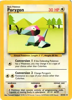 Porygon 39/102 Base Set Uncommon 1999 Pokemon Game Card WOTC - Image 1