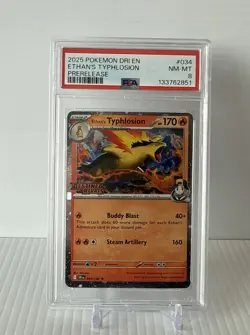 2025 Pokemon DRI EN ETHAN'S TYPHLOSION PRERELEASE #034 PSA 8 Nm-Mt - Image 1
