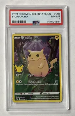 2021 POKEMON CELEBRATIONS #005 FULL ART FA PIKACHU PSA 8 NM-MT - Image 1