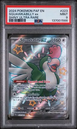 Pokemon 2024 Paldean Fates SQUAWKABILLY EX Shiny Ultra Rare #223 PSA 9 Mint - Image 1