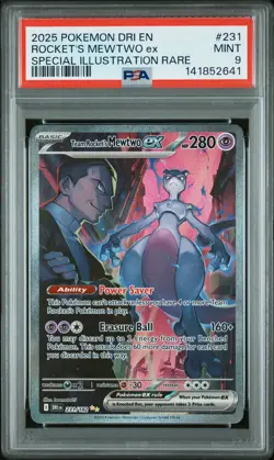 2025 POKEMON DRI EN-DESTINED RIVALS #231 TEAM ROCKET'S MEWTWO EX PSA 9 - Image 1