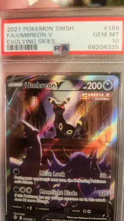 2021 Pokemon SWSH Umbreon V 189/203 Evolving Skies Full Art PSA 10 - Image 1