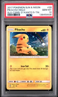 2017 POKEMON SUN & MOON SHINING LEGENDS #28 PIKACHU-HOLO PSA 10 - Image 1