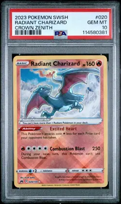 2023 Pokemon SWSH Radiant Charizard Crown Zenith #020 PSA 10 Gem Mint - Image 1