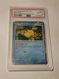 2025 POKEMON MEGA EVOLUTION THREE PACK BLISTER PROMO #007 PSYDUCK PSA 10 - Image 1