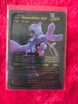 Pokemon Mewtwo & Mew Tag Team GX BLACK Foil Fan Art Collector Card - 270 HP - Image 1