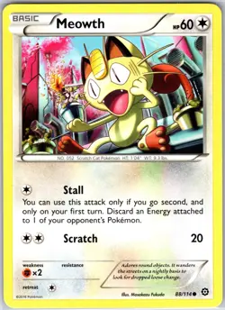 Meowth 88/114 Common Regular Card XY - Steam Siege Pokemon TCG LP - Image 1