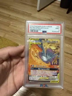 2019 POKEMON HIDDEN FATES 44/68 MOLTRES ZAPDOS ARTICUNO GX TAG TEAM PSA 9 - Image 4