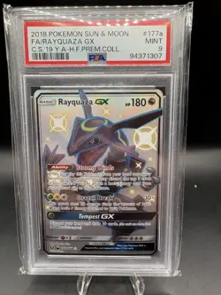 PSA 9 2018 Pokemon Sun & Moon Celestial Storm #177A Full Art Rayquaza GX - Image 1