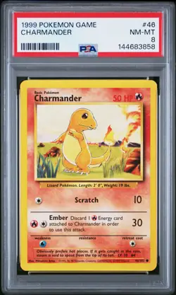 1999 POKEMON GAME BASE SET UNLIMITED #46 CHARMANDER PSA 8 - Image 1