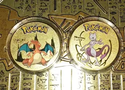 2 Pokemon Collectible Coins Gold Color Metal Mewtwo and Charizard - Image 1