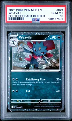 2025 POKEMON MEP EN-ME BLACK STAR PROMO #021 WEAVILE PSA 10 - Image 1