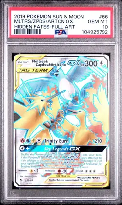 Pokemon Moltres & Zapdos & Articuno GX Hidden Fates Full Art #66 PSA 10 Gem Mint - Image 1