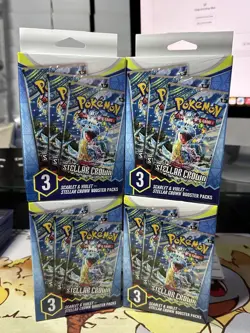 4 Pokemon Scarlet and Violet Stellar Crown 3 Booster Pack Box 12 Packs Sealed - Image 1