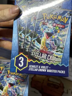 4 Pokemon Scarlet and Violet Stellar Crown 3 Booster Pack Box 12 Packs Sealed - Image 5