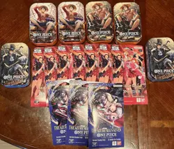 One Piece 6x OP13 Promo Tins + 7x EB03 + 3x OP14 Sleeved Blister Booster Packs - Image 1