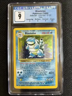 1999 Pokemon Base Set Unlimited Blastoise Holo Rare Card 2/102 CGC Mint 9 - Image 1