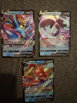Pokemon V Card Lot - Omastar, Lumineon, Kingler, Foil, 2022, 3 Cards - Image 1
