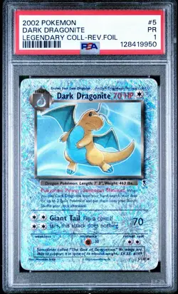 2002 POKEMON LEGENDARY COLL #5 DARK DRAGONITE-REVERSE FOIL PSA 1 - Image 1