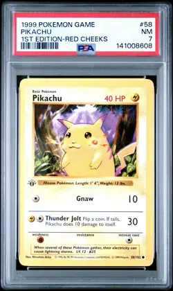Pokemon TCG 1999 Pikachu Shadowless 1st Edition Red Cheeks PSA 7 #58/102 - Image 2