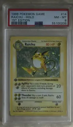 Pokemon Raichu Base Set Shadowless 1st Edition Holo 014/102 PSA 8 1999 - Image 1