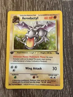 pokemon tcg aerodactyl fossil 1st edition holo rare pokemon card 1/62 60hp - Image 1