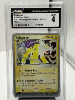 2004 Pokemon Raikou ex Holo EX Team Magma Vs Aqua 92/95 CGC 4 VG/EX - Image 1