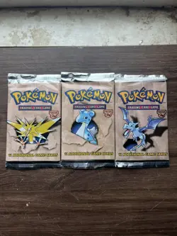 1999 Pokemon Fossil Unlimited Sealed Booster Pack Art Set Of 3 Heavy Packs - Image 1