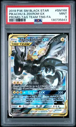 2019 POKEMON SM BLACK STAR PROMO #SM168 FULL ART/PIKACHU & ZEKROM GX PSA 9 - Image 1